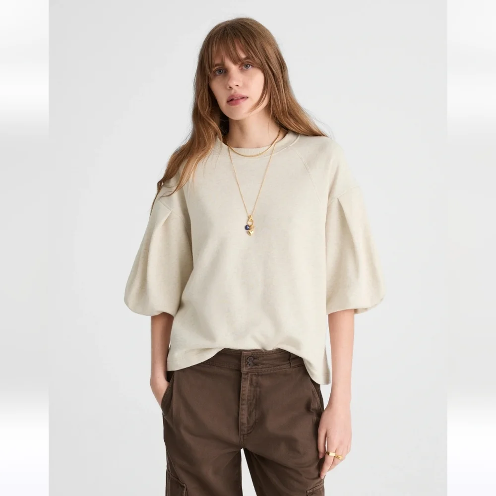 NWT Madewell Women's Puff-Sleeve Sweatshirt Tee Sz M Fall - Picture 2 of 9